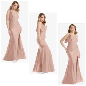 NWT Cynthia & Sahar ZAARA Cascading Bow One Shoulder Stretch Satin Mermaid Lg